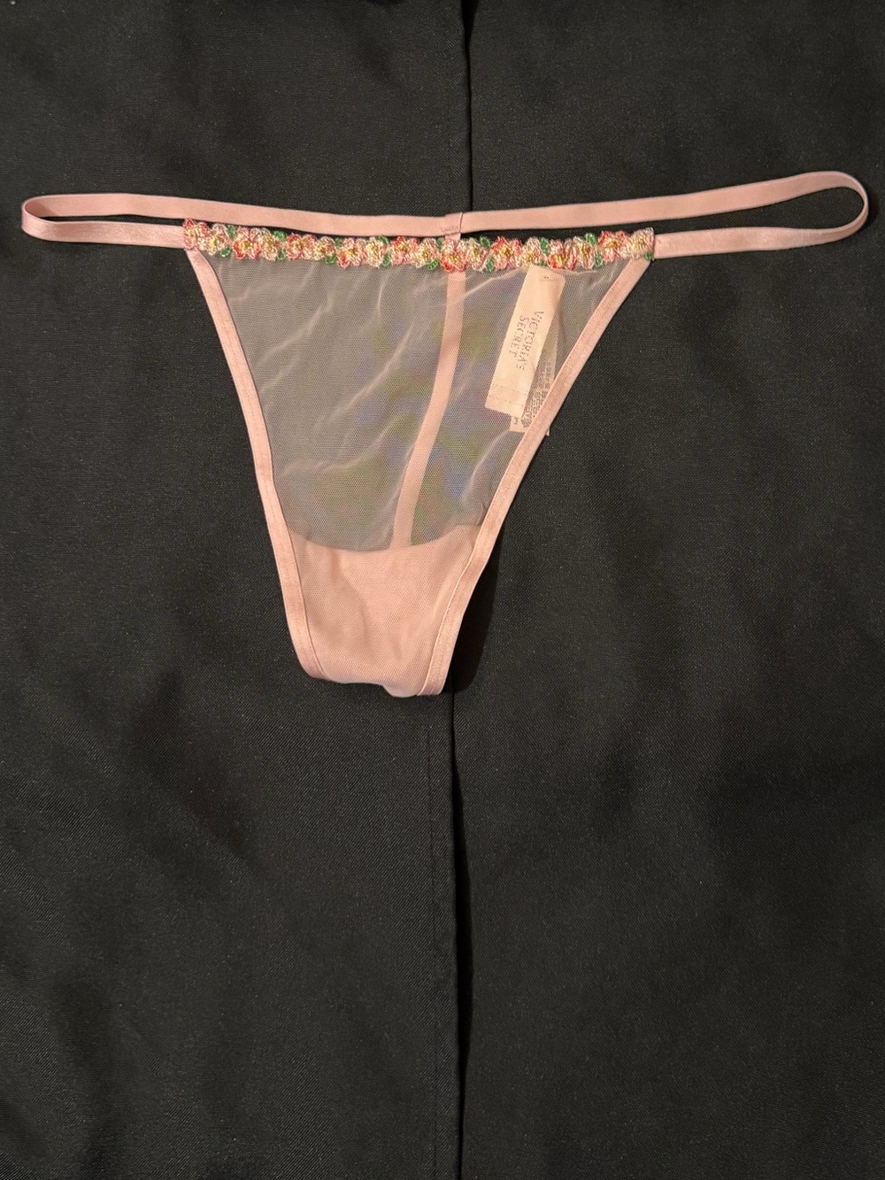 Victoria's Secret Pink Sheer Thong with Multicolor Floral Trim